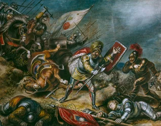 Un cuadro representa a Ricardo III luchando a pie en Bosworth Field. Obra de arte.