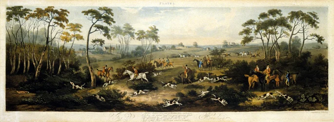 Caza del zorro, placa 1, grabado por Thomas Sutherland (1785-1838) 1817