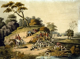 Mañana, caza del zorro (grabado por J.H. Clarke y F. Jeakes)