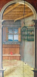Perspectiva pintada por Defendente Ferrari, en la sección trasera del coro del siglo XVI, Iglesia de San Jerónimo, Biella, Italia