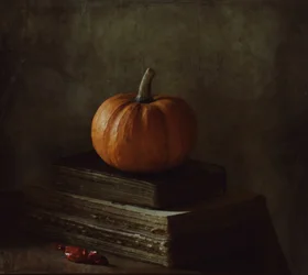 Naturaleza muerta rústica con calabazas
