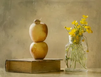 Caracol sobre manzanas apiladas