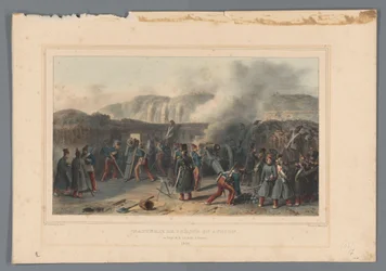 Beschieting van de Citadel, 1832 Rompiendo la batería en acción (título sobre el objeto) Dibujos hechos de la naturaleza en el asedio de la Ciudadela de Amberes por Raffet (título de la serie sobre el objeto)