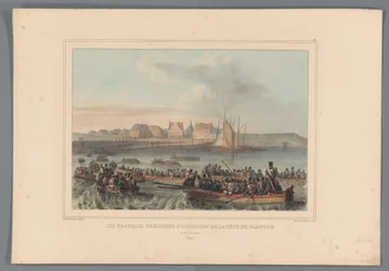 Fransen veroveren het Vlaams Hoofd, 1832 Los franceses toman posesión de la cabeza de Flandes (título sobre objeto) Dibujos hechos de la naturaleza en el asedio de la Ciudadela de Amberes por Raffet (título de la serie sobre el objeto)