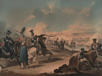 Caballería rusa atacando a la infantería francesa en Borodino, ca 1813