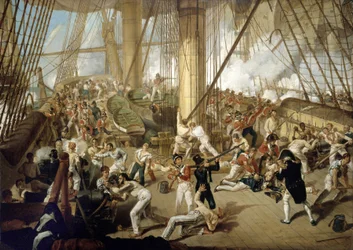 La caída de Horatio Nelson (1758-1805), en la batalla de Trafalgar, el 21 de octubre