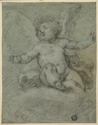 Putto sentado en las nubes