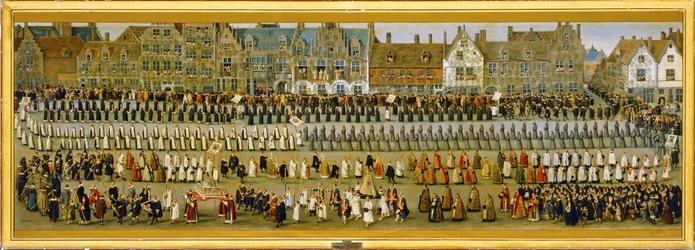 Celebraciones del Ommeganck o Papagayo, en Bruselas: Procesión de órdenes religiosas y monjes ... (pintura sobre lienzo)