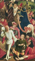 Caballeros y soldados jugando a los dados por la túnica de Cristo