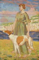 Retrato de Elizabeth Lipczinski con su perro Fanny, c.1911-12