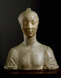 Busto de una joven dama. Escultura de mármol de Desiderio da Settignano (ca. 1430-1464). Dimensiones: 146 cm. Florencia, Museo Nazionale del Bargello