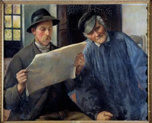 Noticias Leyendo el periódico. Pintura de Desire Lubin (1854-1929) siglo XX Orleans musee des Beaux Arts