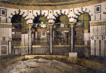 La roca en la Mezquita de Omar, Jerusalén, c.1890-c.1900 (impresión fotocromática)
