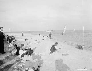 En la orilla de la Bahía de Biscayne, Miami, Florida, c.1905
