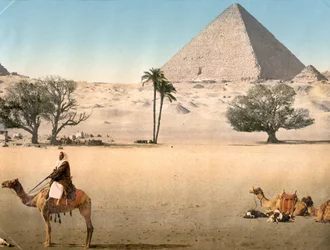 Beduinos descansando cerca de la Gran Pirámide de Giza, c.1895