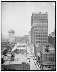 Calle Wood y el Banco del Agricultor, Pittsburgh, Pa.