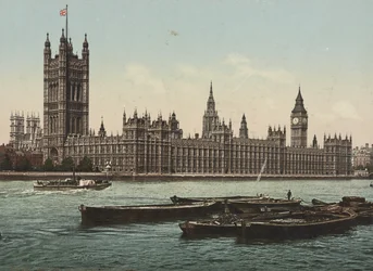 Casas del Parlamento desde el río, Londres, c.1890-1900