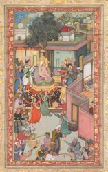 Ceremonia de circuncisión para los hijos de Akbar, pintura 126 de un libro de Akbar-nama, c. 1602-3