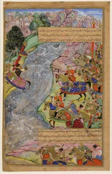Jalal al-Din Khwarazm-Shah cruzando el rápido río Indo, escapando de Chinggis Khan y su ejército, 1597