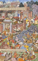 Huida del Sultán Bahadur durante la campaña de Humayun en Gujarat, c.1590