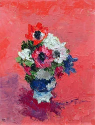 Anémonas sobre fondo rojo, 1992