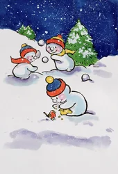 Pequeños muñecos de nieve haciendo bolas de nieve
