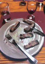 Carne al plato, 2017 (pintura acrílica sobre foto impresa)