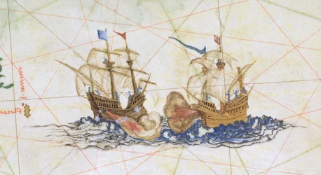Add 5415A f.10 Two Galleons Fighting, detalle de "Opus Geographicum"