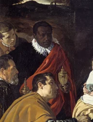 Adoración de los Magos. Detalle de las cabezas de los reyes magos. Pintura de Diego Velázquez (1599-1660)