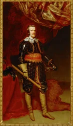Felipe IV con armadura y un león a sus pies ... (pintura sobre lienzo)