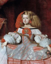 Retrato de la infanta Margarita de Austria (1651-1673), hija de Felipe IV. Detalle. Pintura de Diego Velázquez (1599-1660), hacia 1659. Dimensiones: 2,12 x 1,47 m. Madrid, Museo del Prado.
