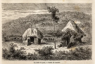 Un relevo postal entre Bucarest y Pitesti. Grabado para ilustrar el viaje de París a Bucarest (Rumania), en 1860, por Lancelot, diseñador, en "Le tour du monde, nouveau journal des voyages", publicado bajo la dirección de Edouard Charton