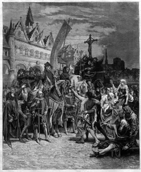 Etienne Marcel y la lectura de la gran ordenanza de 1357 que estableció una monarquía controlada por los estados generales - grabado después de la pintura de Diogene Ulysse Napoleon Maillart (1840-1926)