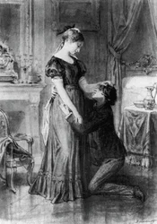 Ilustración de Confesión de niño del siglo, novela de Alfred de Musset (1810-1857), grabado según dibujo de Diogene Ulyssee Napoleón Maillart (1840-1926).