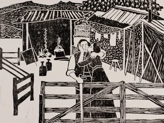 Siegfried  Sieglinde, Cabaña de Hunding, Ciclo del Anillo de Wagner, 2024 (Linograbado)