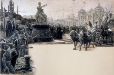 Alegoría de la Exposición Universal celebrada en Barcelona en 1888, Ilustración de Dionis Baixeras y Verdaguer (1862-1943)