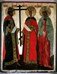 Icono que representa a SS. Constantino, Helena y Ágata, Escuela de Novgorod, c.1500