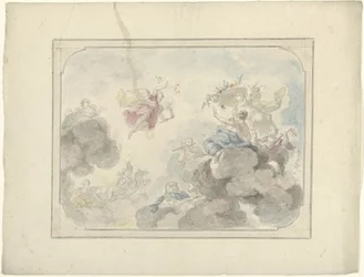 Diseño para un mural en el techo que muestra la cara en el cielo donde la Aurora disipa la oscuridad