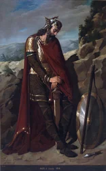 Retrato del rey visigodo Agila I de España (m. 555) (Rey visigodo Agila o Achila, Akhila, Aquila, Agil I) Pintura de Dioscoro Teófilo Puebla Tolin (1831-1901) 1856 Palacio de las Cortes, Madrid