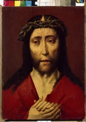 Ecce Homo (Aquí está el hombre). Pintura de Dirck (Dieric, Dirk) Bouts le Vieux (el Viejo) (1410-1475), óleo sobre madera. Arte primitivo flamenco del siglo XV. Hermitage estatal, San Petersburgo
