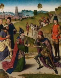 El encuentro de Abraham y Melquisedec, detalle del Retablo del Santísimo Sacramento, c.1464-68 (óleo sobre tabla)