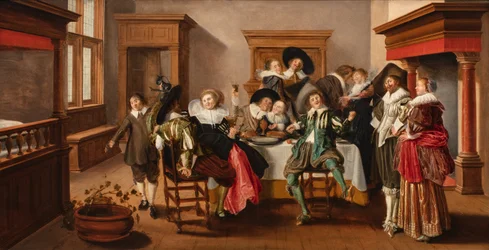 Una alegre compañía en un interior, c.1615-25 (óleo sobre tabla)