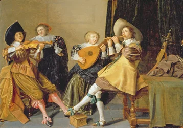 Una Compañía Elegante Tocando Música en un Interior