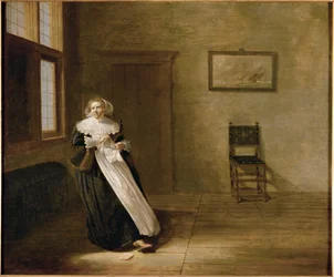 Dama rompiendo una carta (óleo sobre lienzo)