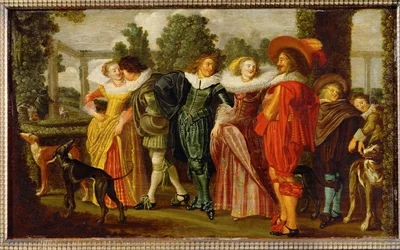 Paseo por el jardín (pintura sobre madera de roble)