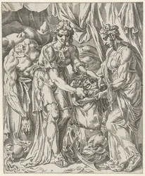 Judit mete la cabeza de Holofernes en una bolsa Judit y Holofernes (título de serie)