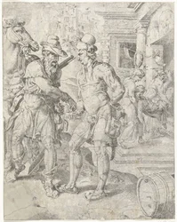 El buen samaritano paga al posadero Parábola del Buen Samaritano (título de la serie)