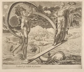 La fortuna usando al hombre como juguete de los Seis Dichos sobre la Fortuna, ca. 1560