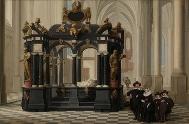 Una familia en la tumba del príncipe Guillermo I en la Nieuwe Kerk, Delft. 1645