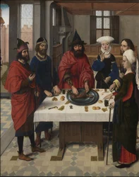 El retablo de la Última Cena: Seder de Pascua ala izquierda, 1464-1468